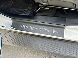 Front Door Sill Protection with Mountain Logo; Black (18-25 Jeep Wrangler JL)