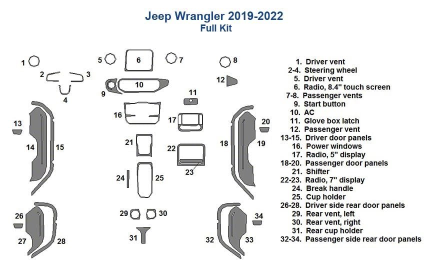 Jeep Wrangler Full Dash Trim Kit; Oxford Burlwood Finish (18-23 Jeep ...