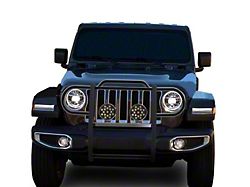 Grille Guard with 7-Inch Round LED Lights; Black (18-25 Jeep Wrangler JL)