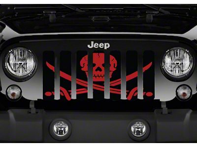 Grille Insert; Ahoy Matey Dark Red Pirate Flag (18-25 Jeep Wrangler JL w/o TrailCam)