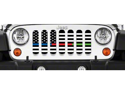 Grille Insert; American Black and White Back the Blue, Fire Department and Military (76-86 Jeep CJ5 & CJ7)