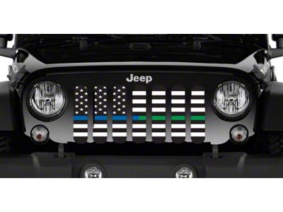 Grille Insert; American Black and White Back the Blue and Military (76-86 Jeep CJ5 & CJ7)