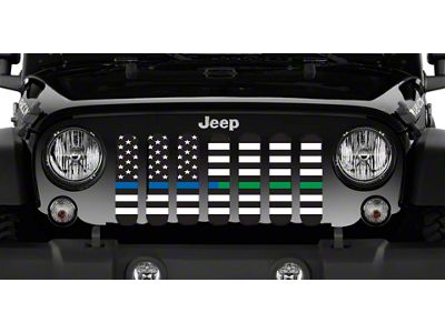 Grille Insert; American Black and White Back the Blue and Military (18-24 Jeep Wrangler JL w/o TrailCam)