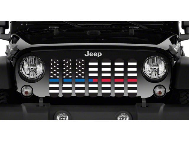 Grille Insert; American Black and White Back the Blue and Red (87-95 Jeep Wrangler YJ)