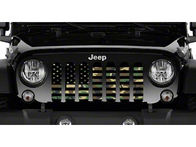 Grille Insert; American Flag Woodland Camo (76-86 Jeep CJ5 & CJ7)