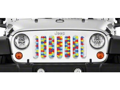 Grille Insert; Autism Awareness Puzzle Pieces (18-24 Jeep Wrangler JL w/o TrailCam)