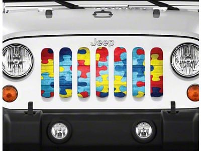 Grille Insert; Autism Awareness Wooden Puzzle Piece (76-86 Jeep CJ5 & CJ7)