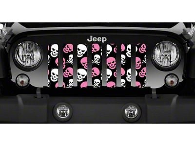 Grille Insert; Baby Pink Skulls (18-24 Jeep Wrangler JL w/o TrailCam)