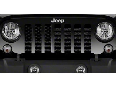 Grille Insert; Black American Flag on a Dark Leopard Print (18-25 Jeep Wrangler JL)