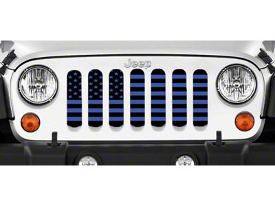 Grille Insert; Black and Blue American Flag with High Gloss Stripes on a Matte Blue Background (18-24 Jeep Wrangler JL w/ TrailCam)