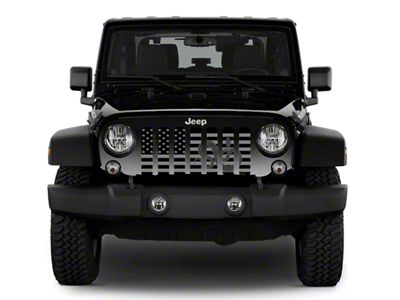 Grille Insert; Black and Gray American Flag with Mamba Snake (18-24 Jeep Wrangler JL w/ TrailCam)