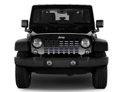 Grille Insert; Black and Gray American Flag with Purple Line (18-24 Jeep Wrangler JL w/ TrailCam)