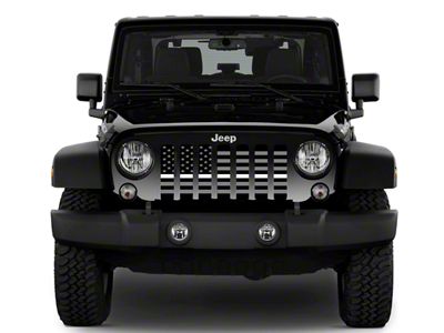 Grille Insert; Black and Gray American Flag with White Line (18-24 Jeep Wrangler JL w/ TrailCam)