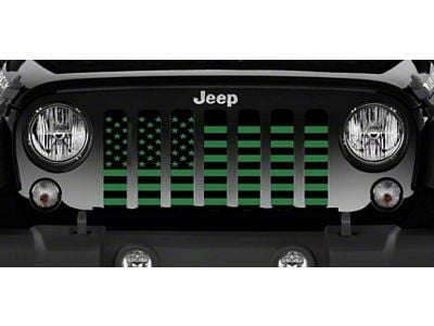 Grille Insert; Black and Green American Flag (76-86 Jeep CJ5 & CJ7)