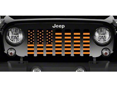 Grille Insert; Black and Orange American Flag (18-24 Jeep Wrangler JL w/o TrailCam)