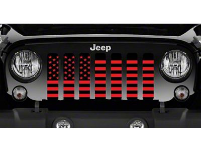 Grille Insert; Black and Red American Flag (18-24 Jeep Wrangler JL w/o TrailCam)