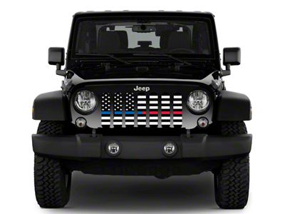 Grille Insert; Black and White American Flag with Blue/Red Line (18-24 Jeep Wrangler JL w/ TrailCam)