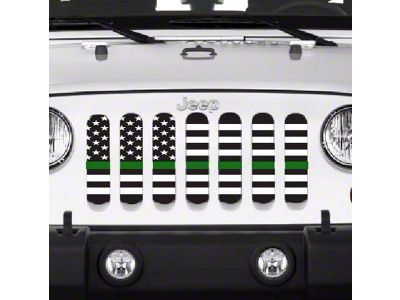 Grille Insert; Black and White American Flag with Green Line (18-24 Jeep Wrangler JL w/ TrailCam)