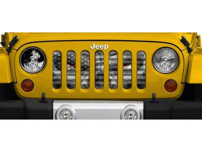 Grille Insert; Black and White Angry Patriot (18-24 Jeep Wrangler JL w/o TrailCam)