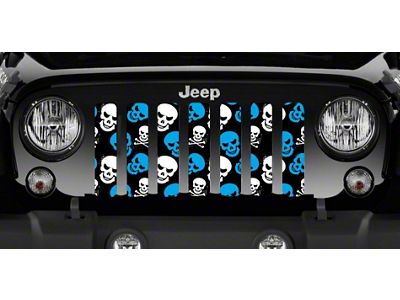 Grille Insert; Blue Skulls (18-24 Jeep Wrangler JL w/o TrailCam)
