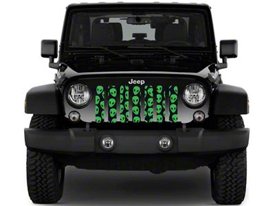 Grille Insert; Bright Green Alien Heads (18-24 Jeep Wrangler JL w/o TrailCam)