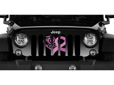 Grille Insert; Center Pink Hearts Breast Cancer Ribbon (76-86 Jeep CJ5 & CJ7)