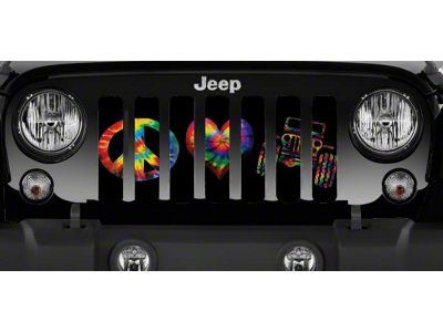 Grille Insert; Peace, Love, Jeep Tie Dye Print (18-24 Jeep Wrangler JL w/o TrailCam)