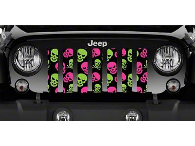 Grille Insert; Pink and Green Skulls (18-24 Jeep Wrangler JL w/o TrailCam)