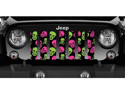 Grille Insert; Pink and Green Skulls (97-06 Jeep Wrangler TJ)