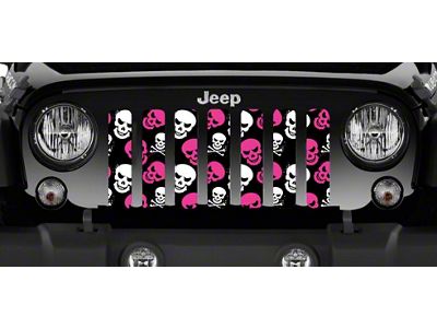 Grille Insert; Pink Skulls (87-95 Jeep Wrangler YJ)