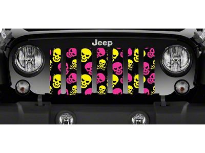 Grille Insert; Pink and Yellow Skulls (87-95 Jeep Wrangler YJ)