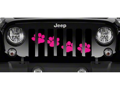 Grille Insert; Puppy Paw Prints Pink Diagonal (97-06 Jeep Wrangler TJ)
