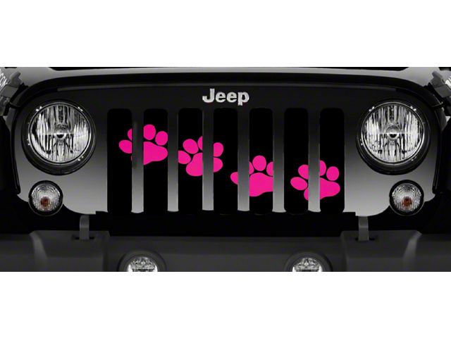 Grille Insert; Puppy Paw Prints Pink Diagonal (97-06 Jeep Wrangler TJ)