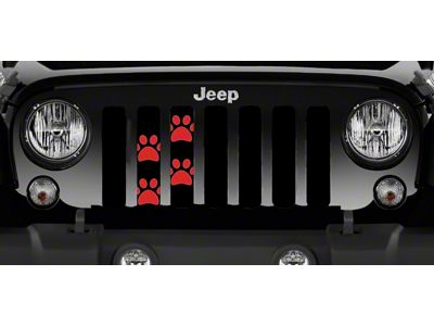 Grille Insert; Puppy Paw Prints Red (18-24 Jeep Wrangler JL w/o TrailCam)