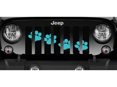 Grille Insert; Puppy Paw Prints Teal Diagonal (18-25 Jeep Wrangler JL w/o TrailCam)