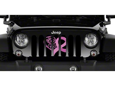 Grille Insert; Right Pink Hearts Breast Cancer Ribbon (76-86 Jeep CJ5 & CJ7)