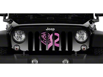 Grille Insert; Right Pink Hearts Breast Cancer Ribbon (87-95 Jeep Wrangler YJ)