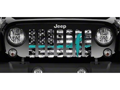 Grille Insert; Teal Ribbon Tactical American Flag (76-86 Jeep CJ5 & CJ7)