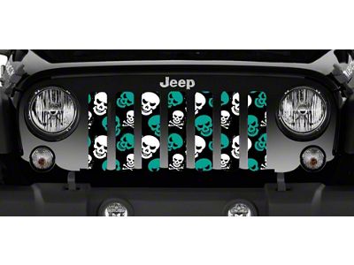 Grille Insert; Teal Skulls (18-24 Jeep Wrangler JL w/o TrailCam)