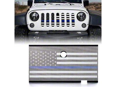 Grille Insert with Lock Hole; Blue Stripe US Flag (07-18 Jeep Wrangler JK)