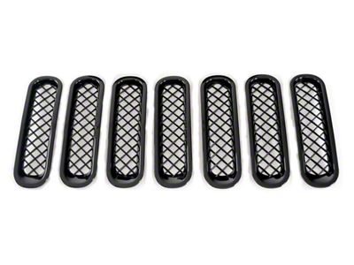 Chrome Delete Grille Overlay; Gloss Black (07-18 Jeep Wrangler JK)