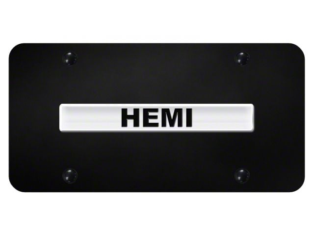 HEMI License Plate; Chrome on Black (Universal; Some Adaptation May Be Required)