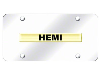 HEMI License Plate; Gold on Chrome (Universal; Some Adaptation May Be Required)