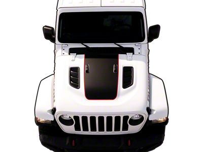 Hood Graphic with Windshield Bumper Cutouts; Black with Red Outline (18-25 Jeep Wrangler JL Rubicon)