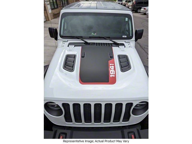 Hood Stripe with 1941 Logo; Carbon Fiber Black (18-24 Jeep Wrangler JL Rubicon)