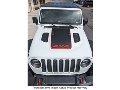 Hood Stripe with 4x4 Logo; Matte Black with Matte Black Pinstripe (18-24 Jeep Wrangler JL Rubicon)