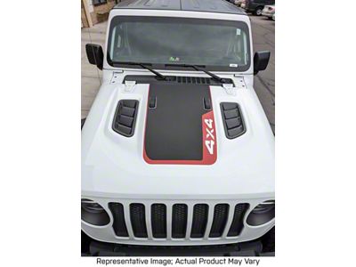 Hood Stripe with Front 4x4 Logo; Satin Black (18-24 Jeep Wrangler JL Rubicon)