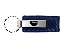 Jeep Grille Leather Key Fob; Navy Carbon Fiber