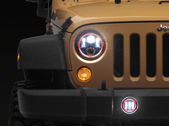 LED RGB Color Changing Halo Headlights with Fog Lights; Black Housing; Clear Lens (07-18 Jeep Wrangler JK)