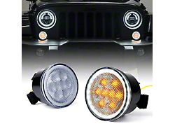 LED Turn Signal Lights with Halo DRL; Clear (07-18 Jeep Wrangler JK)